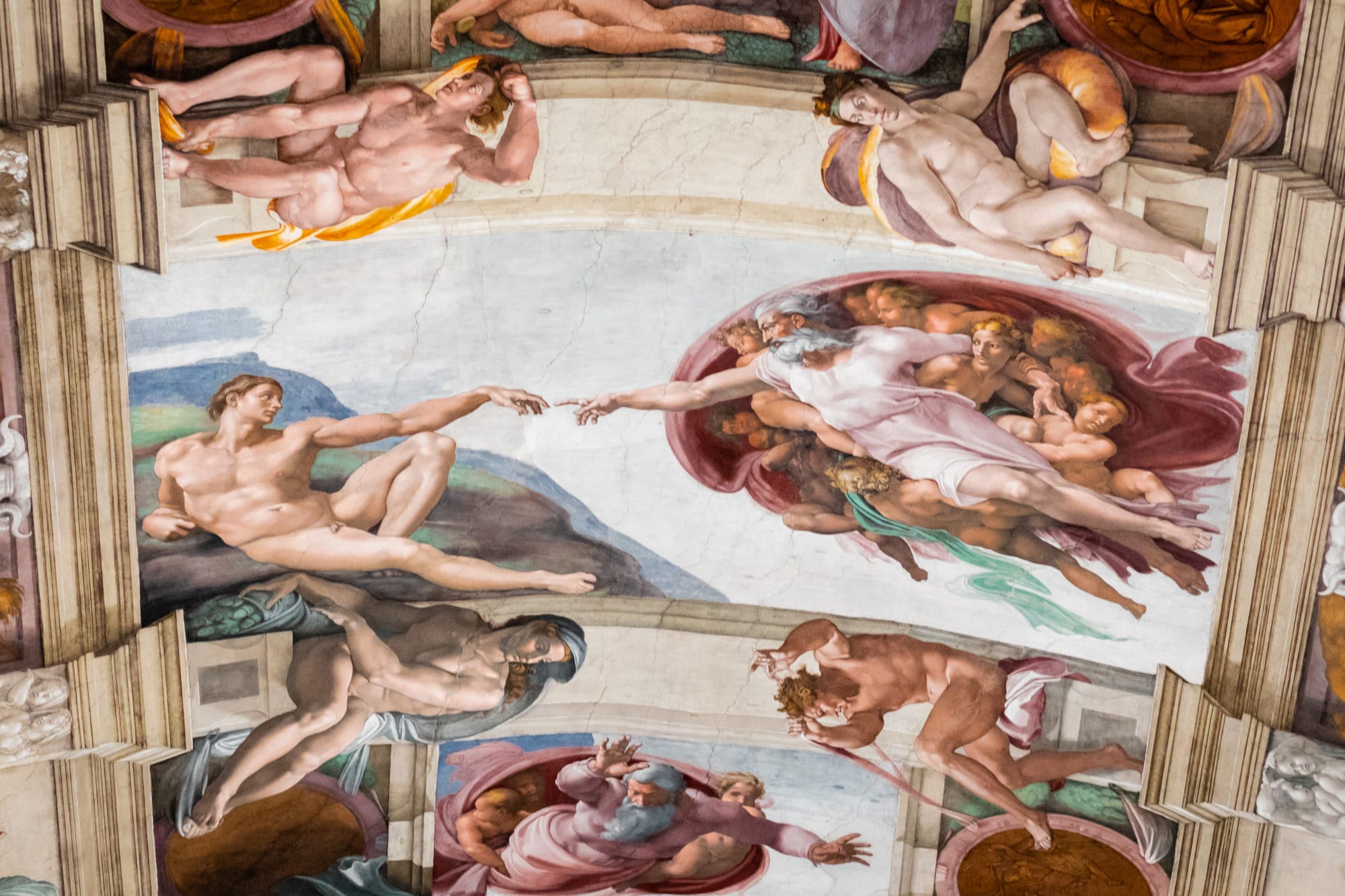 Die Erschaffung Adams, Sixtinische Kapelle, gemalt von Michelangelo, Vatikanstadt