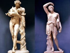 Vatikanische Museen, Braccio Nuovo, Silen mit dem Knaben Dionysos und Verwundete Amazone