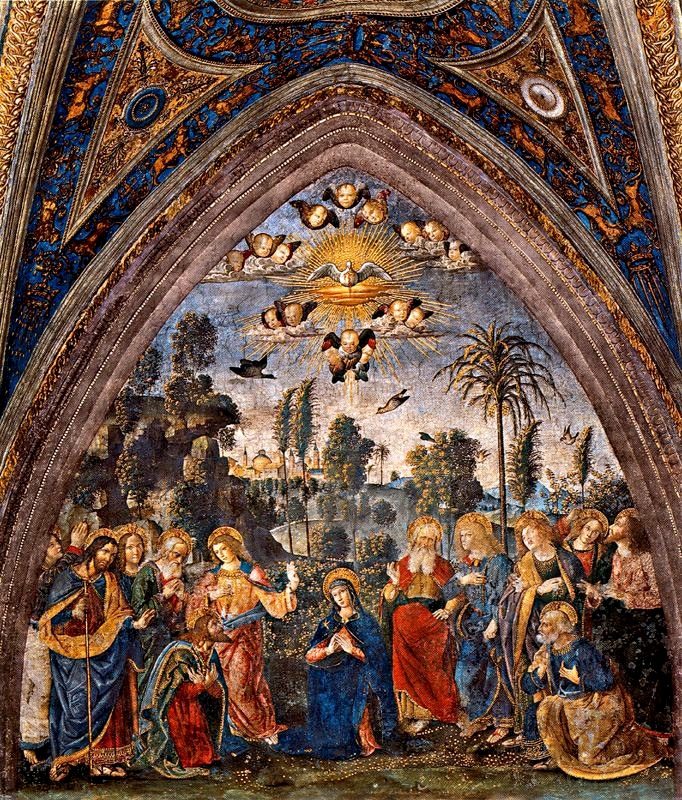 Die Himmelfahrt der Jungfrau. Die Herabkunft des Heiligen Geistes. Saal der Glaubensgeheimnisse, Borgia-Appartements, Vatikan