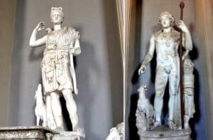 Die Statue von Diana the Hunter und die Statue von Dionysos. Galerie der Kandelaber - Vatikanische Museen